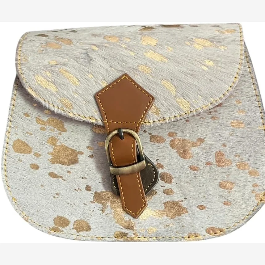 The Tula handmade recycled leather crossbody hair-on-hide kaleidoscope front