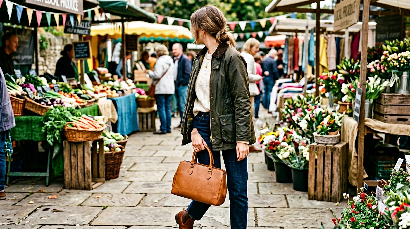 Customer lifestyle photo with Tula handbag at a market