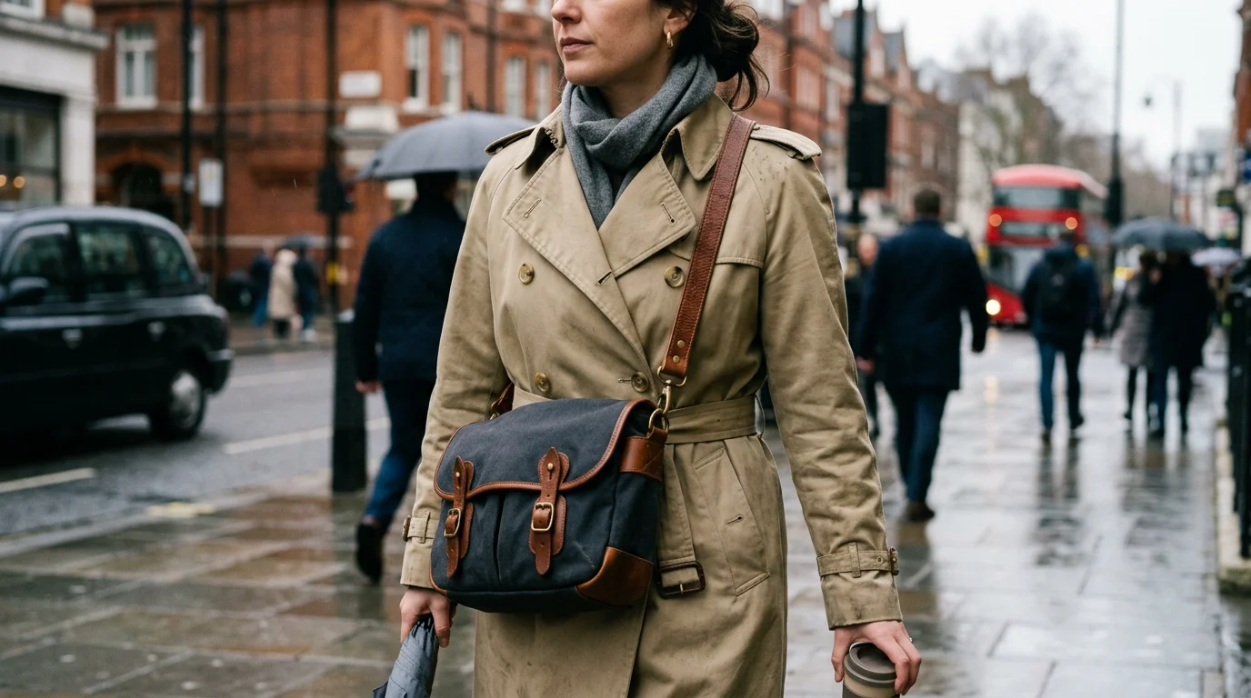 Crossbody bag with trench coat detail