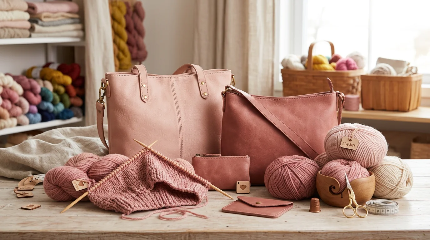 Pink Project blush leather bags with craft accessories