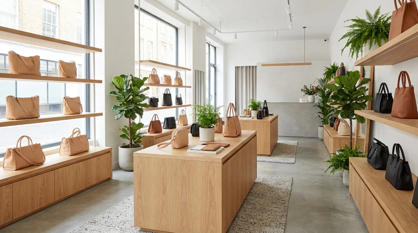 Tula Bags boutique interior with handbags on display